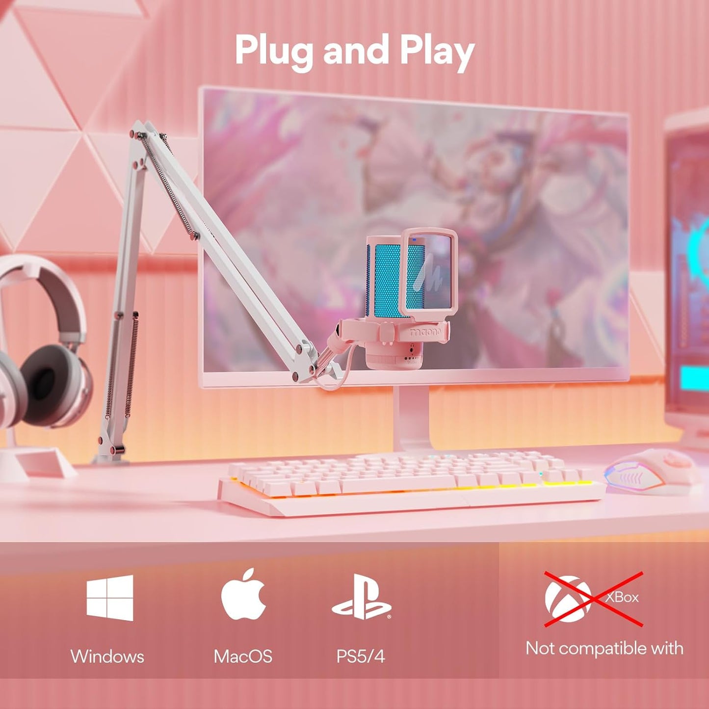 MAONO Gaming USB Microphone, Noise Cancellation Condenser mic with Mute, Gain, Monitoring, Boom Arm for Streaming, Podcast, Vocal, Twitch, YouTube, Discord, PC, Computer, PS4, PS5, Mac, DGM20S