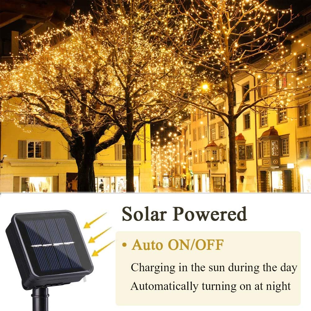 Solar String Lights, 2 Pack Total 110Ft 300 LED Christmas Solar Fairy Lights, 8 Modes Waterproof Copper Wire Solar Powered Outdoor Lights for Tree Garden Yard Weeding Party Xmas Decor (Warm White)
