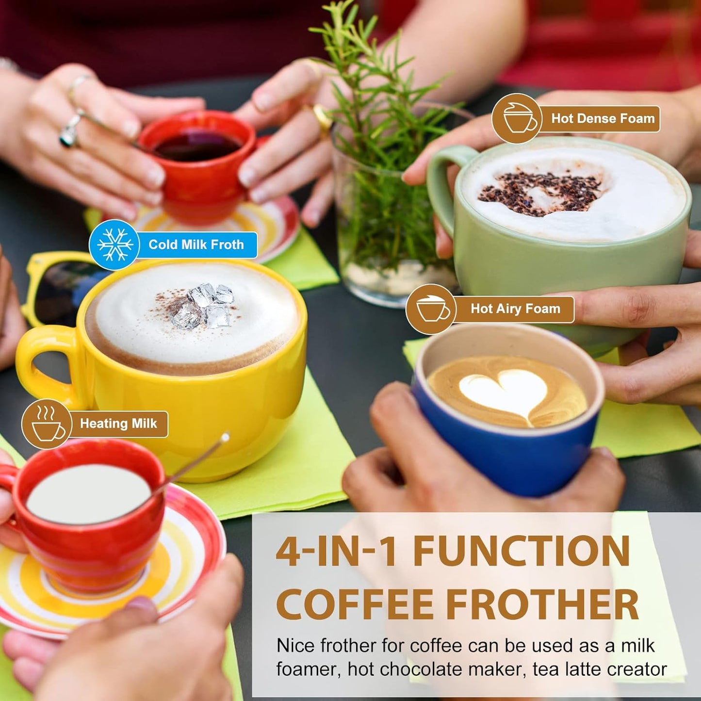 Milk Frother Electric, Coffee Frother, Warm and Cold Milk Foamer, BIZEWO 4 in 1 Automatic Milk Warmer Stainless Steel with Touch Screen, for Coffee, Latte, Hot Chocolate