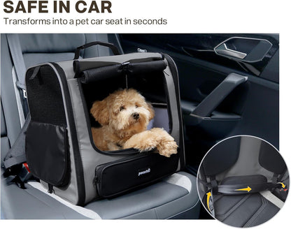 Pecute Cat Backpack, Dog Backpack Carrier with Widened Interior Space,Stable and Secure Pet Car Seat for Sitting and Lying, Breathable Pet Transport Bag Suitable for Hiking, Trekking, Car TravelGray