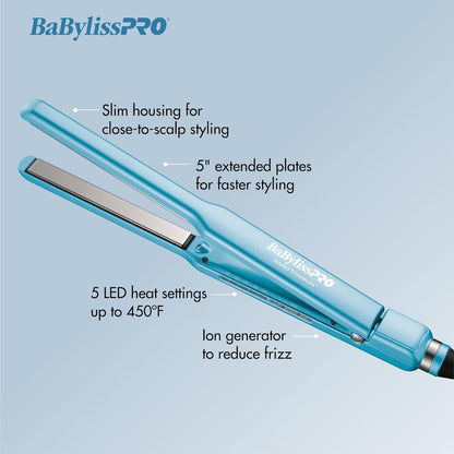 BaBylissPRO Nano Titanium & Ceramic Ultra-Slim Hair Straightener, Extra-Long Dual Voltage Flat Iron with Floating Plates