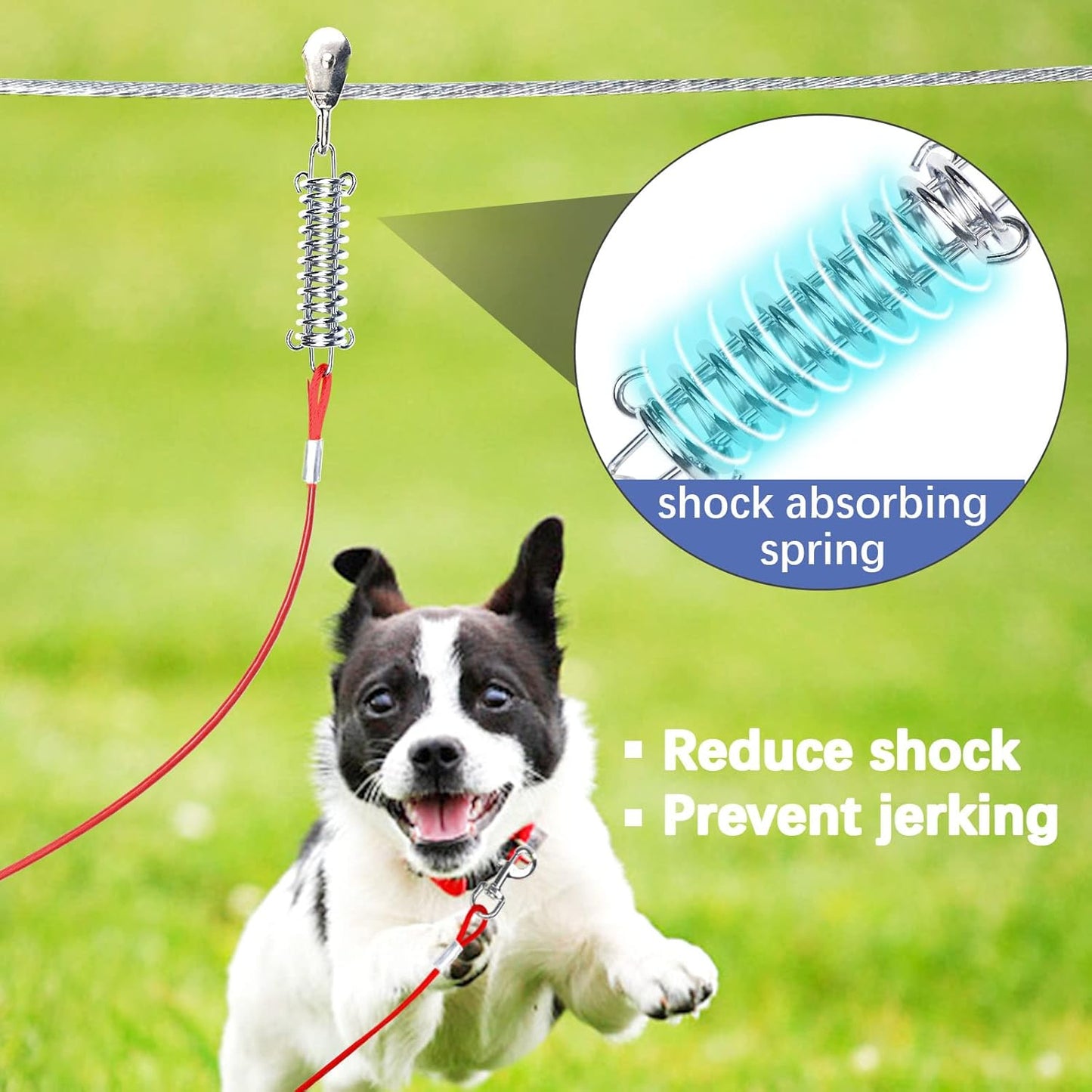 Snagle Paw Dog Tie Out Runner for Yard,Trolley System for Large Dogs,Heavy Duty Dog Run Cable with 10ft Pulley Runner Line for Dogs Up to 125lbs,Yard or Camping,75ft