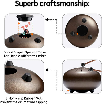 Lronbird Steel Tongue Drum Percussion, 6 Inch 8 Notes Musical Instruments, Music Gifts for Family Friends (Malachite)