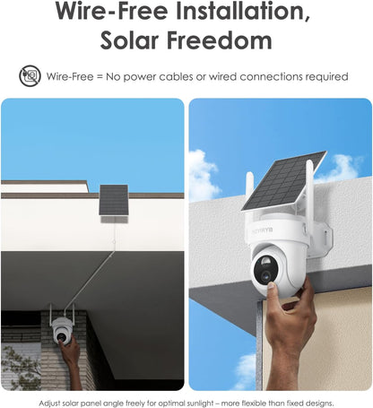 Security Cameras Wireless Outdoor, No Subscription, [2025 New] 4K Home Security Camera System for Camera Surveillance, Flexible Solar Panel, 360° Tracking & Color Night Vision, 2.4&5G WiFi, Easy Setup
