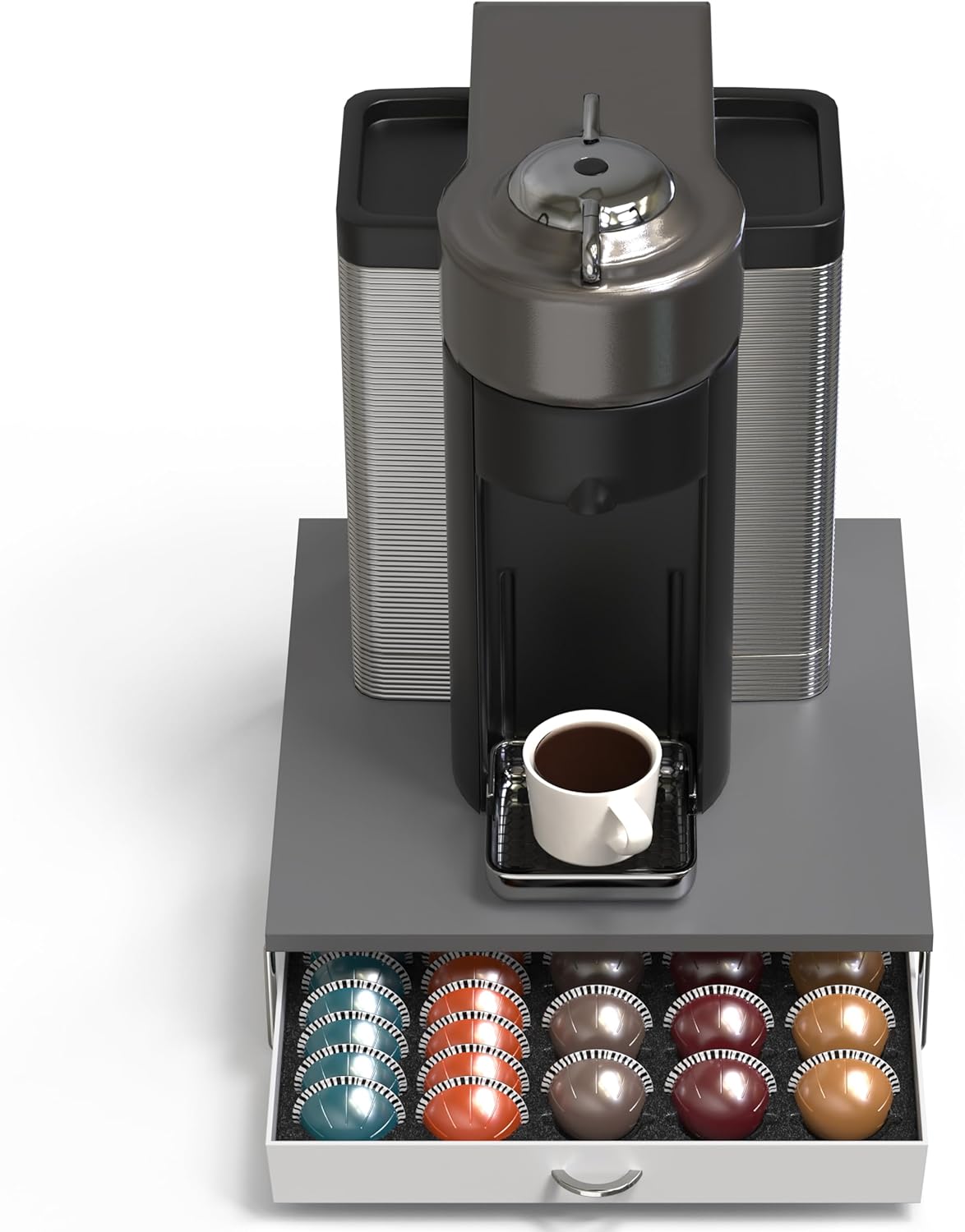DecoBrothers Vertuo Pod Holder VertuoLine Drawer Storage for Nespresso Coffee Capsules, Crystal Tempered Glass, White