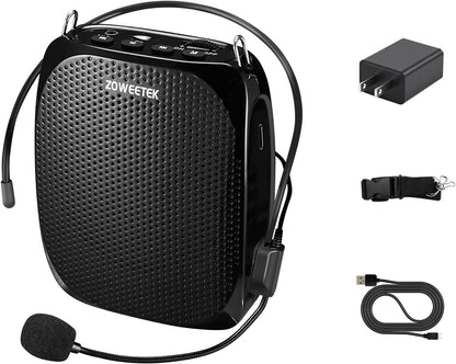 ZOWEETEK Portable Rechargeable Mini Voice Amplifier with Wired Microphone Headset and Waistband, Supports MP3 Format Audio for Teachers, Singing, Coaches, Training, Presentation, Tour Guide