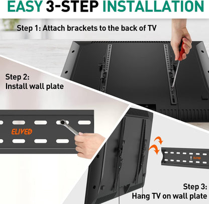 Tilting TV Wall Mount Bracket, Universal TV Mount Low Profile for 26-55 Inch Flat Screen TVs, Ultra Slim, Easy to Install with Tilting Knob, Fits 12''/16'' Studs, Max VESA 400x400mm, 99 lbs. ELIVED