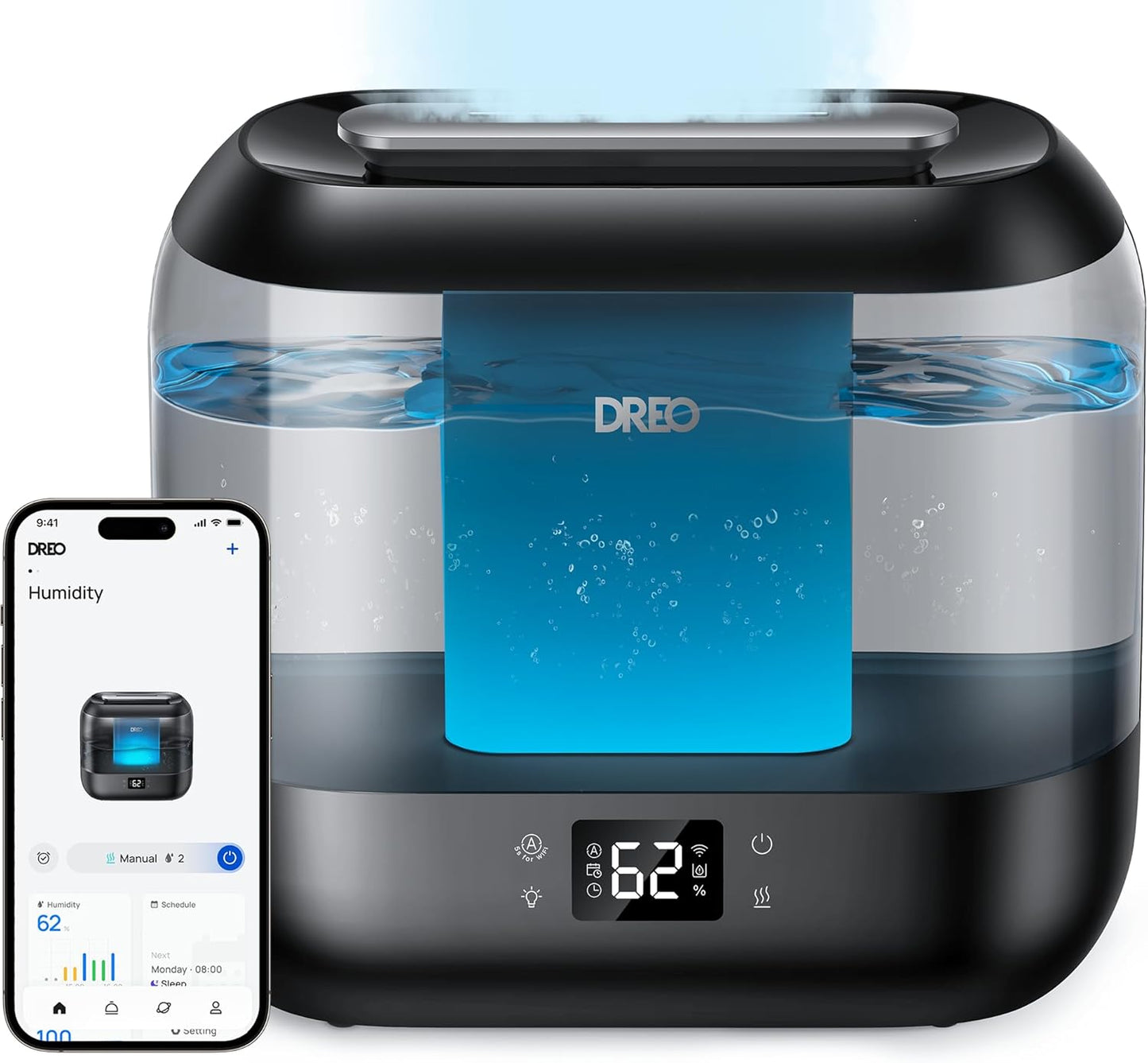 Dreo Smart Humidifiers for Bedroom, Top Fill 4L Supersized Cool Mist Humidifier with Nightlight, 36H Runtime, Touch/APP/Voice Control, 28 dB Quiet Ultrasonic Humidifiers for Large Room, Baby, Plants