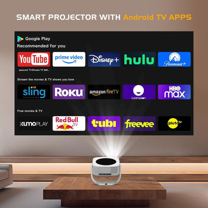 【Built-in Apps】 4K Projector with WiFi6 and Bluetooth, Native 1080P Mini Projector with Electric Focus & Auto Keystone, 360° Rotation Portable Outdoor Movie Projector for Phone/Laptop/USB