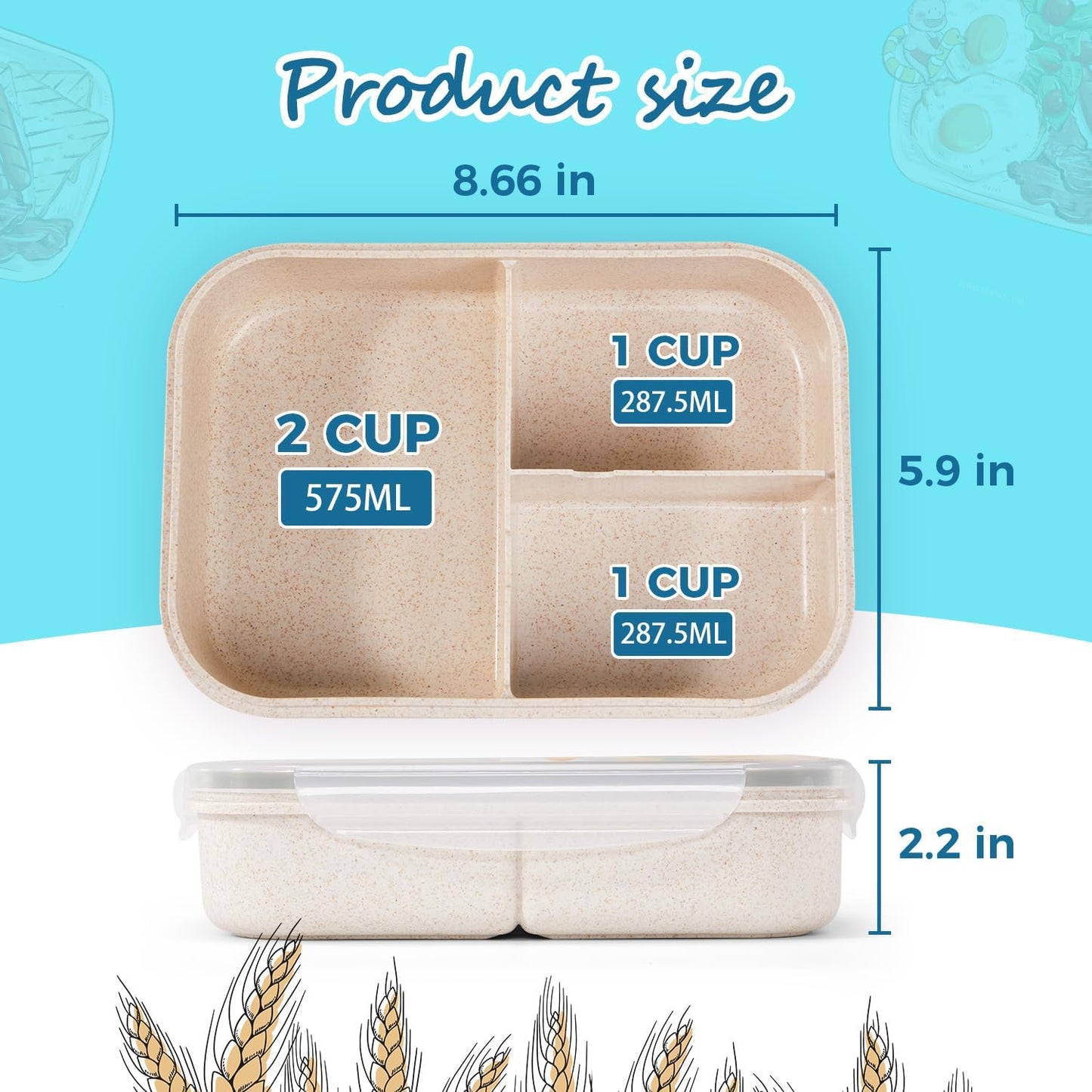 MISS BIG® Bento Box,Lunch Box Adult,Ideal Leak Proof Lunch Containers,Mom's Choice Lunch Box for Kids,No BPAs and No Chemical Dyes,Microwave and Dishwasher Safe Lunch Container (1900ml White)