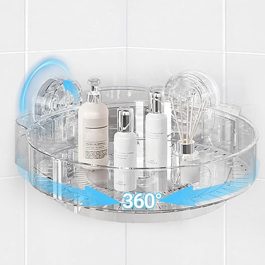 360° Rotating Corner Shower Caddy with Strong Suction Cups, Waterproof Bathroom Organizers and Storage Accessories, Easy to Install and Removable Shower Shelves for Vanity Kitchen Home