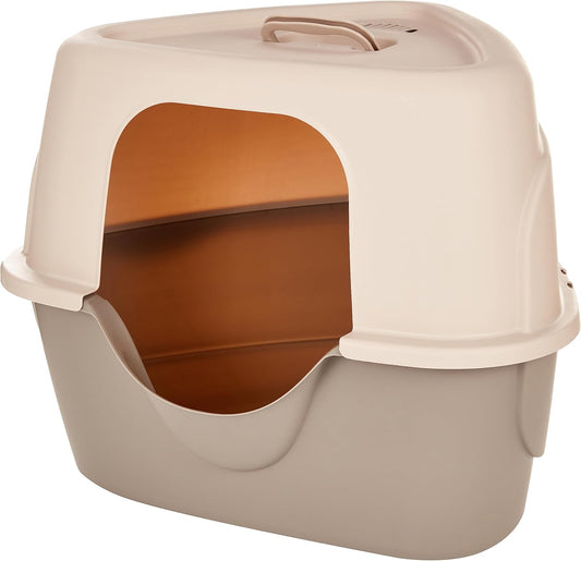Amazon Basics No-Mess Hooded Corner Easy Clean Cat Litter Box, Triangle, Charcoal, 26 in x 20 in x 23 in