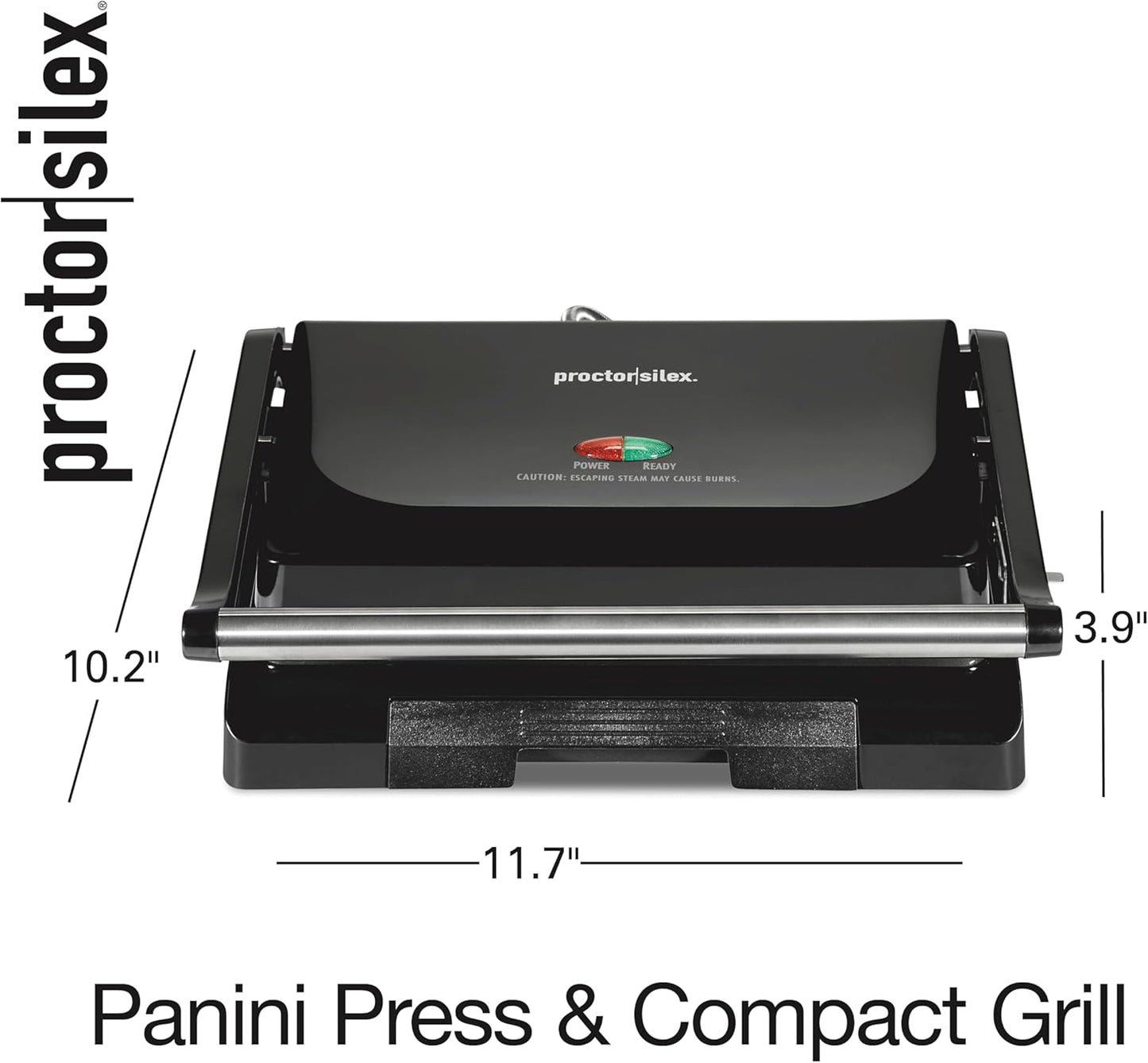 Proctor Silex 4 Serving Panini Press, Sandwich Maker and Compact Indoor Grill, Upright Storage, Easy Clean Nonstick Grids, Black (25440PS)