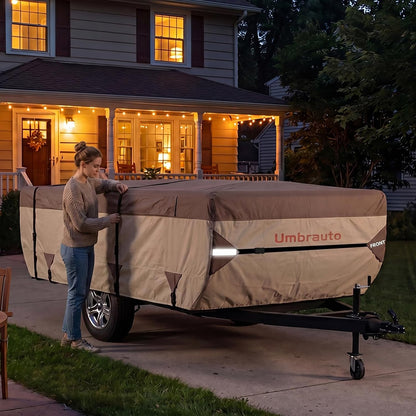 Umbrauto Pop Up Camper Cover for 10'-12' Folding Tent Trailer – Upgraded 9-Layers Top, Waterproof, Windproof, Sun-Resistant, Heavy-Duty Cover for All-Weather Winter Snow Protection