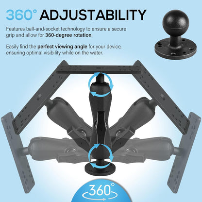 Aluminum Fish Finder Mount with 1.5" / C Size Ball, Medium Arm Marine Electronic Depth Finder Mount for Boat, 360° Rotation, Fits for Garmin, Lowrance, Humminbird, and More