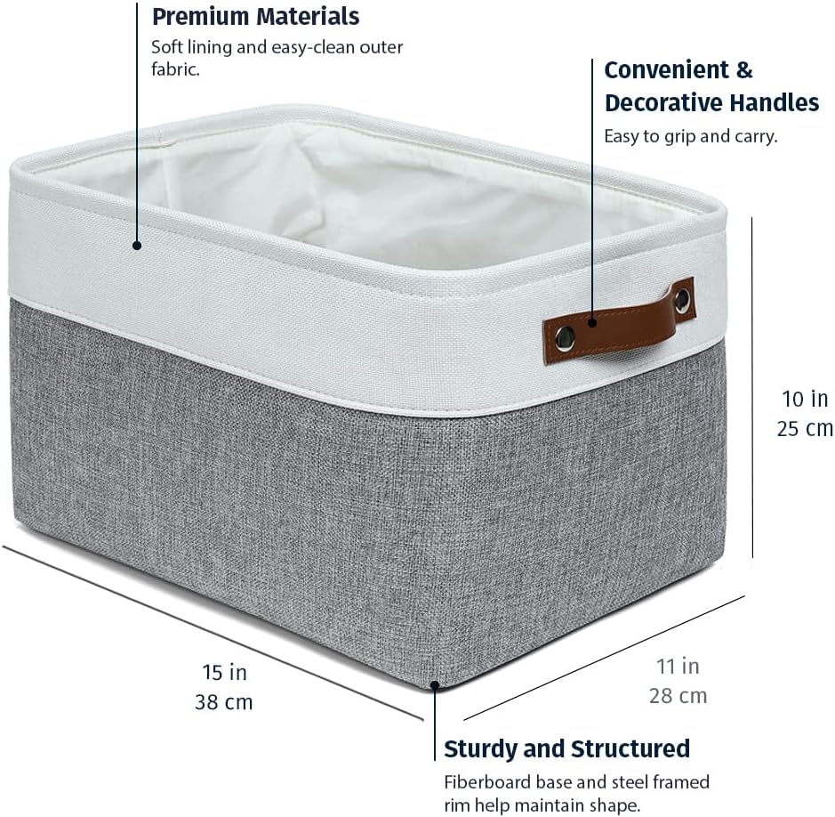 OrganiHaus Large Fabric Storage Baskets for Shelves 3 Pack, 15x11in Closet Storage Bins for Shelves, Cloth Baskets, Fabric Storage Cubes, Linen Closet Organizers, Fabric Basket, White Basket