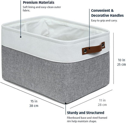 OrganiHaus Large Fabric Storage Baskets for Shelves 3 Pack, 15x11in Closet Storage Bins for Shelves, Cloth Baskets, Fabric Storage Cubes, Linen Closet Organizers, Fabric Basket, White Basket