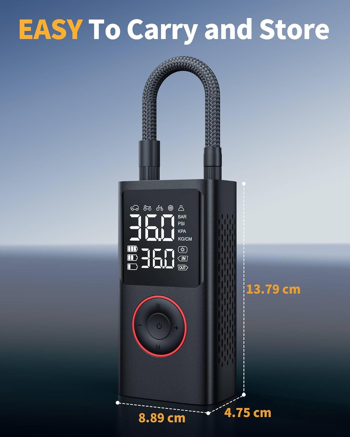 Powools Tire Inflator Portable Air Compressor, 150 PSI Cordless Mini Bike Tire Pump, Air Pump for Auto, Motorcycle, Bicycle, Balls with Pressure Gauge&LED Light, Black, 8.89 X 4.75 X 13.79 CM
