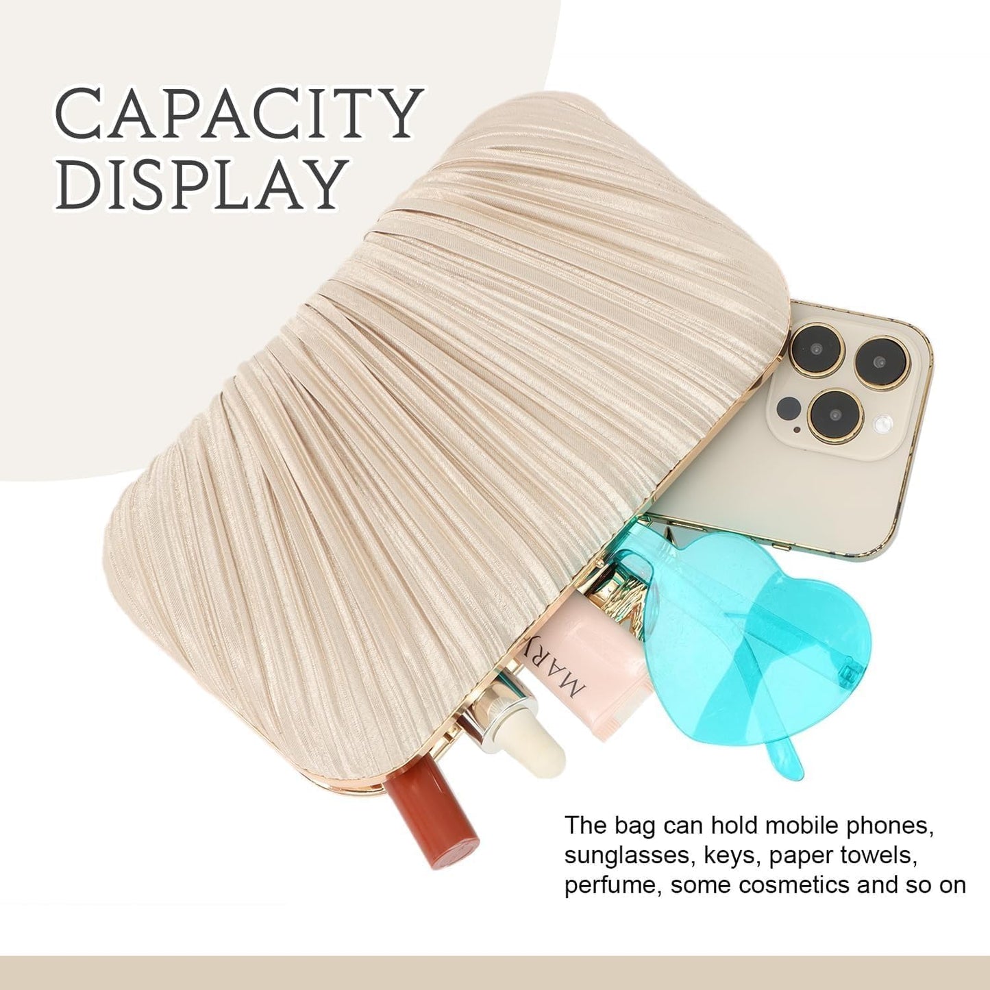 Clutch Purses for Women Evening Bag Pleated Clutch Bag with Chain Party Purses Handbag for Cocktail/Prom/Party/Wedding/Formal