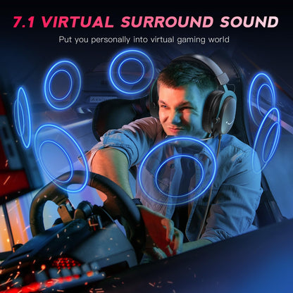 Fifine PC Gaming Headset with USB/3.5mm Jack for Laptop Computer, Over Ear Wired Headphones with 7.1 Surround Sound, Detachable Microphone, Volume Control, Noise Cancelling for PS5/Xbox/Switch-H9
