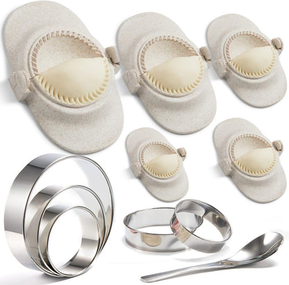 Empanada Maker Press, 5 Size (6"+5"+4"+3"+2.6") Professional Dumpling Maker Mold kit, Fast to Make Empanadas Jamaican Beef Patties Pierogi pastelitos, White