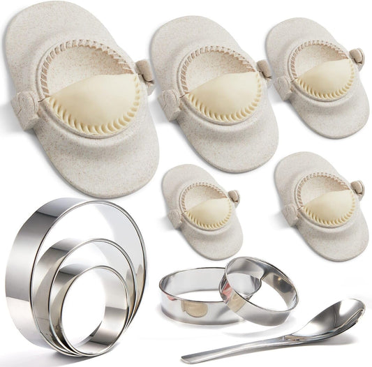 Empanada Maker Press, 5 Size (6"+5"+4"+3"+2.6") Professional Dumpling Maker Mold kit, Fast to Make Empanadas Jamaican Beef Patties Pierogi pastelitos, White