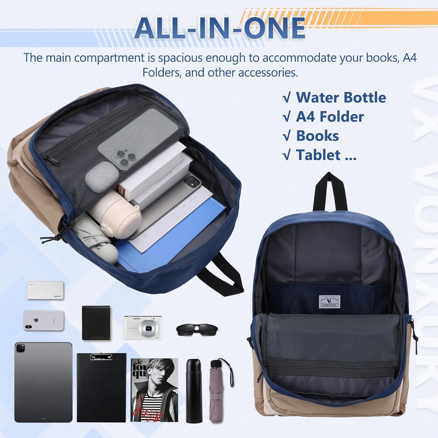 School Backpack for Kids,Lightweight Water Resistant Work Travel Backpack for Women Men Teens VONXURY