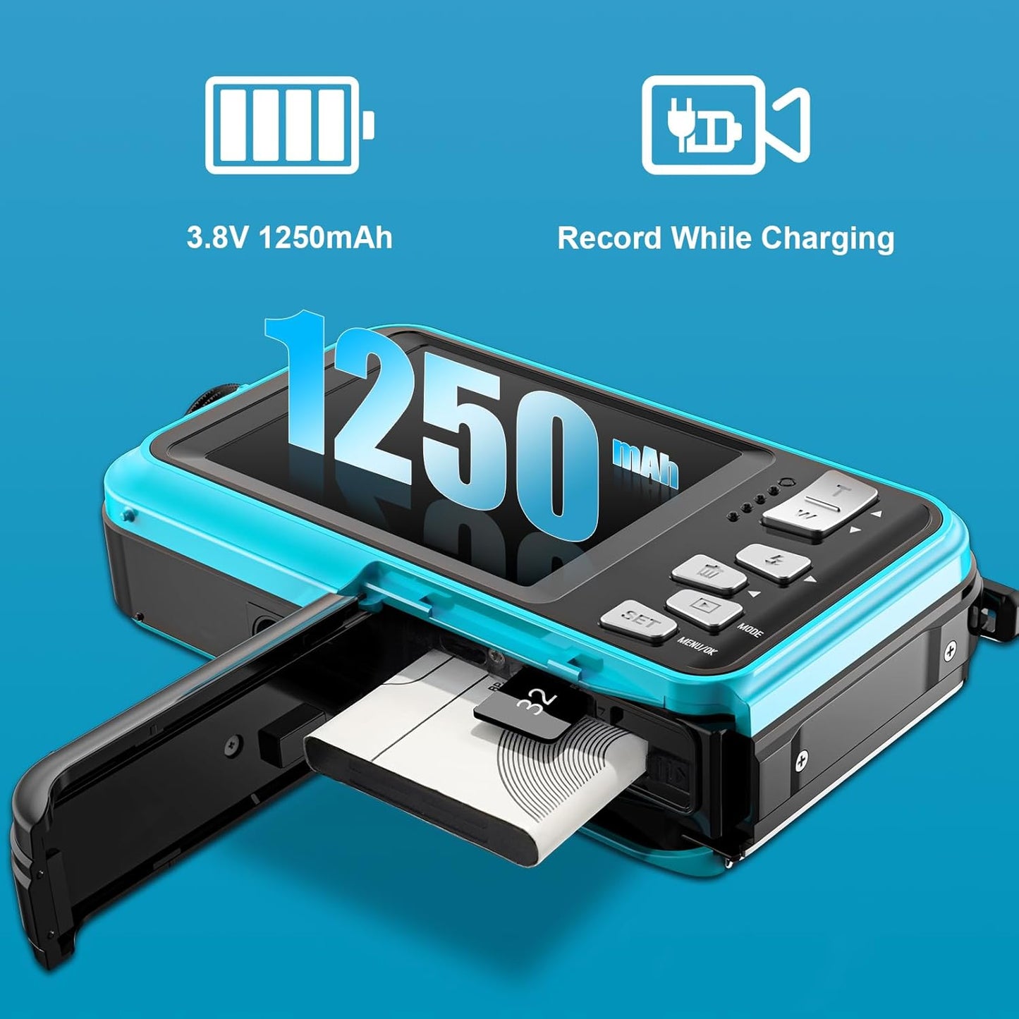 4K Underwater Camera 11FT Waterproof with 32GB Card 56MP Autofocus Selfie Dual-Screen for Snorkeling, Compact Digital Camera 1250mAh Battery (Blue)