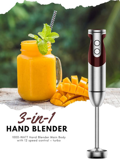 MEGAWISE new Hand Blender Series Only one Hand Blender,no attachments,12-Speed,Includes Powerful Blender Stick- Easy to Clean and Perfect for Smoothies, and More (Black)