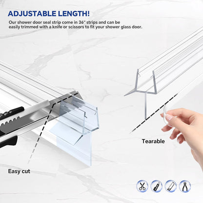 AquivaCoast 2-Pack Shower Door Bottom Seal (1/4" X 36") Clear Glass Shower Door Seal Strip - Stop Shower Leaks