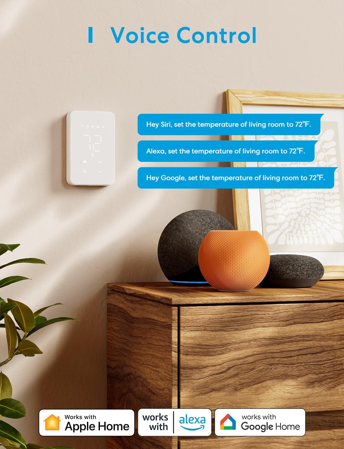 meross Smart Thermostat for Electric Baseboard, in-Wall Heaters 120V/240V, WiFi Digital Thermostat Works with Apple Home, Alexa, and Google Home, Voice Control, Hot Wire Required