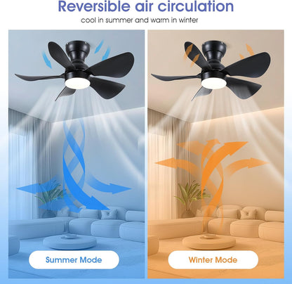 Modern Ceiling Fans with Lights Remote/APP Control, 29" Flush Mount Ceiling Fans with 3 CCT Dimmable Lights, Low Profile Ceiling Fans with 5 Propeller Blades LED Lights for Kids Room Bedroom, Brown - PuriLite