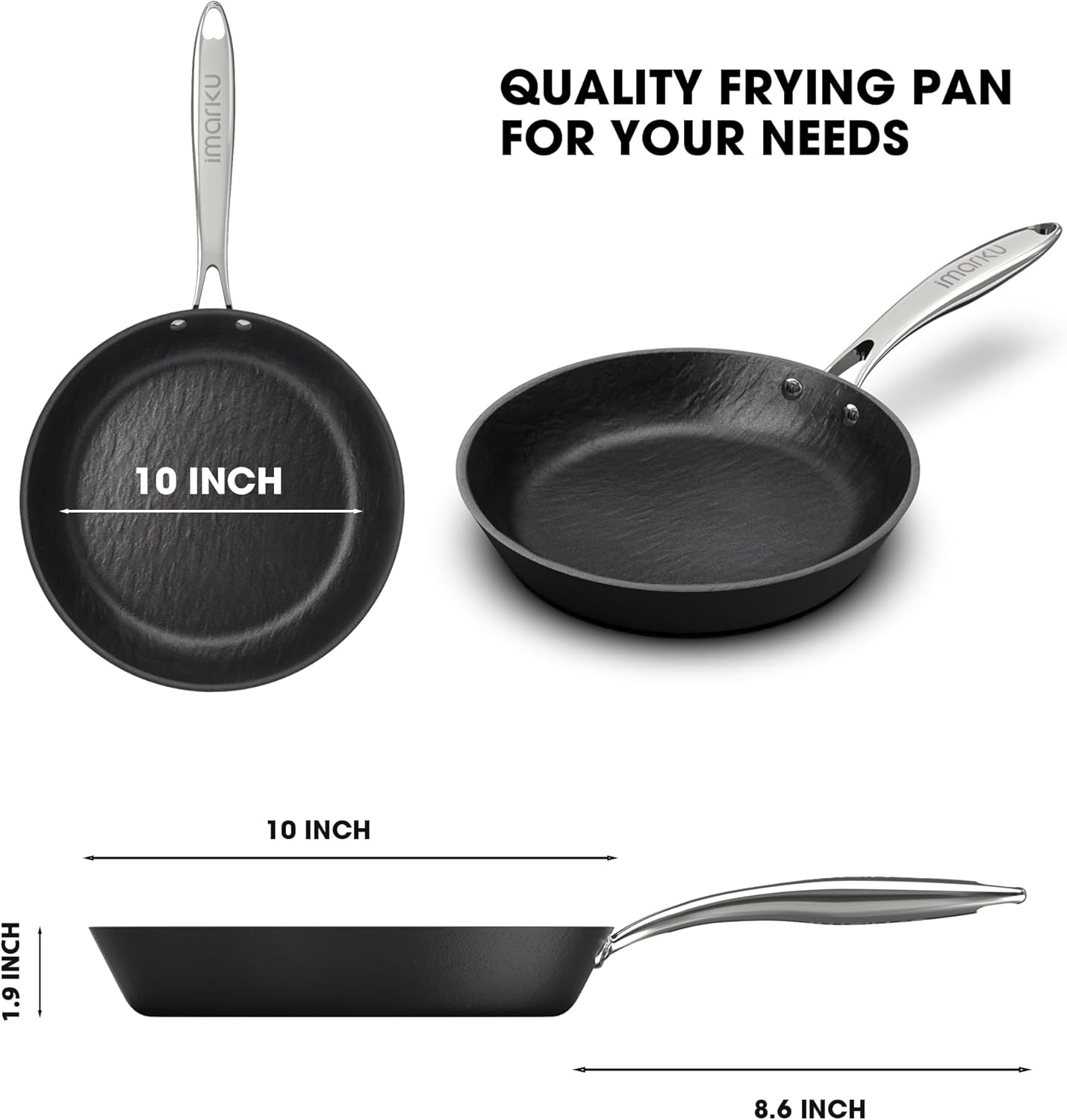 imarku Non Stick Frying Pans - 10 inch Frying Pan Nonstick Skillet, Egg Pan Omelette with Cool Stainless Steel Handle, Dishwasher Safe, Free of PFAS&PFOA, Easy Cleanup, Gifts for Men and Women