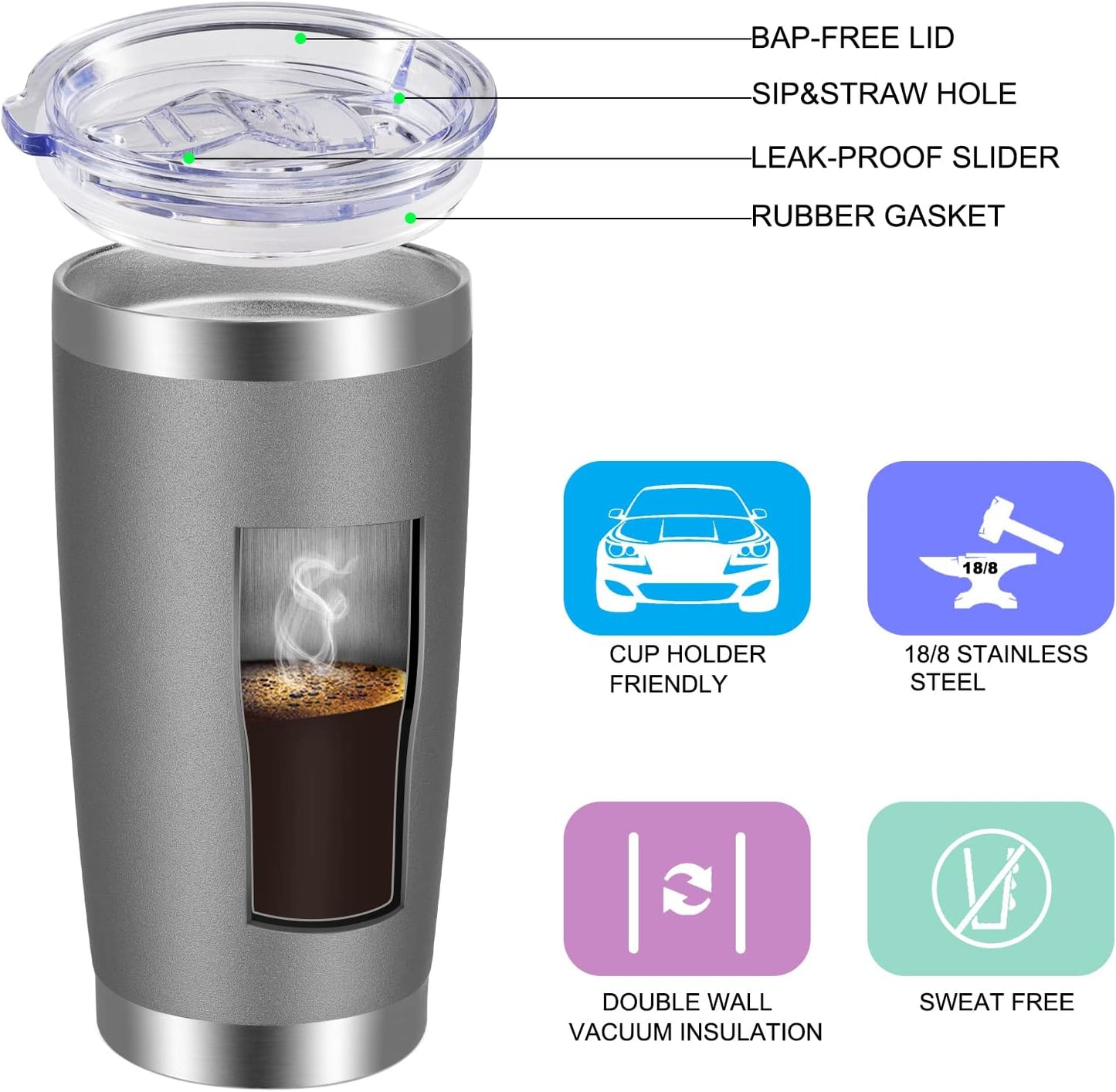 VEGOND 20oz Tumbler with Lid and Straw Stainless Steel Tumbler Cup Bulk Vacuum Insulated Double Wall Travel Coffee Mug Powder Coated Coffee Cup (Bluish Violet 6 Pack)