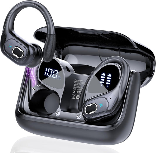 STECEi Wireless Earbuds 75hrs Bluetooth 5.4 Headphone Sport, Bluetooth Earbuds HiFi Stereo Over Ear Bud with Earhooks, ENC Noise Cancelling Mic, IP7 Waterproof Wireless Earphone for Workout/Running