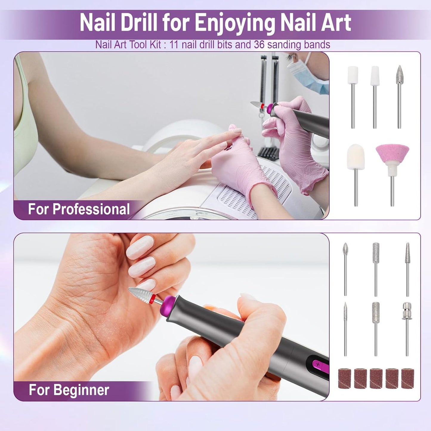 Electric Nail Drill Professional, 35000RPM Cordless Acrylic Nail Kit for Nail Polish Remover, Electric Nail File Buffer Grinder, Nail Filer Electric Manicure and Pedicure kit