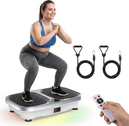 OLIXIS Vibration Plate Exercise Machine with 9 Auto Modes, Full Body Workout Vibrating Platform with LED Touch Screen & Pull Ropes for Weight Loss, Home Gym Fitness Equipment for Women Men