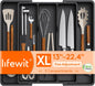 Extra Large Expandable Kitchen Drawer Organizer, 5-Compartment Cooking Utensil and Cutlery Tray, Adjustable Plastic Storage for Spatulas, Tools, and Gadgets - PuriLite