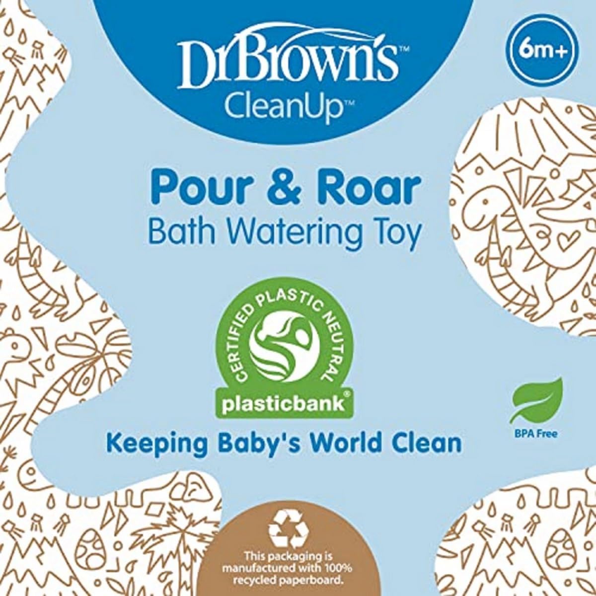 Dr. Brown’s CleanUp Pour & Roar Watering Can, Baby Bath Essentials Kids Toy, BPA Free, Certified Plastic Neutral, 6m+