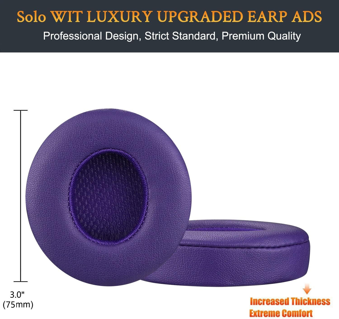 SoloWIT® Ear Pads Cushions Replacement, Earpads for Beats Solo 2 & Solo 3 Wireless On-Ear Headphones with Soft Protein Leather, Stronger Adhesive, Noise Isolation Memory Foam - Black