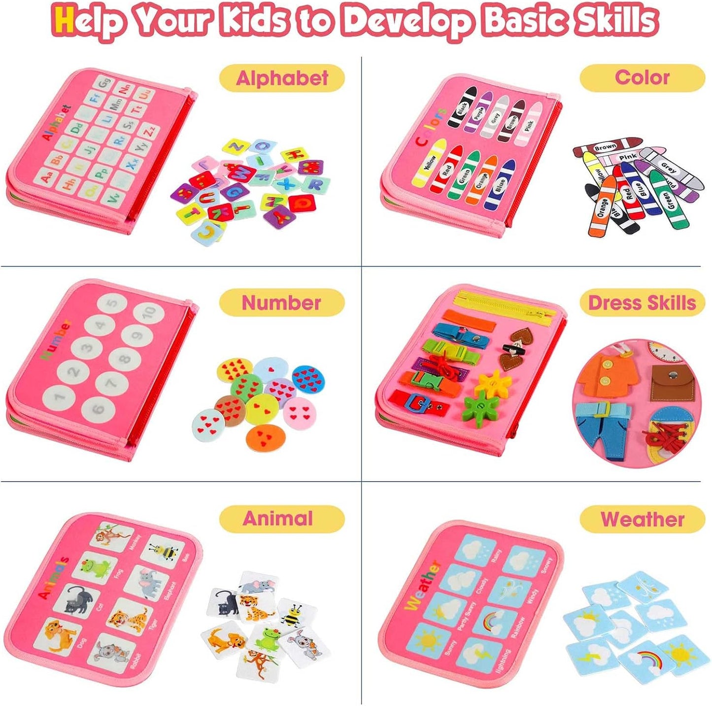 Winblo Toddler Busy Board - Montessori Toys for Toddler Girl Birthday Gift, Educational Learning Sensory Busy Book for Girls, Airplane Car Travel Activities Toy for Toddlers
