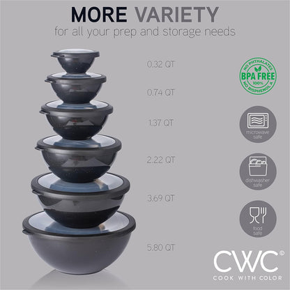 COOK WITH COLOR Mixing Bowls with TPR Lids - 12 Piece Plastic Nesting Bowls Set Includes 6 Prep Bowls and 6 Lids, Microwave Safe Mixing Bowl Set (Mint)