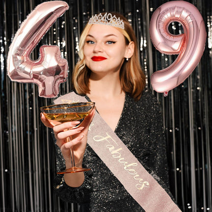 8pcs 40th Birthday Decorations gifts for Women, Including 40th Happy Birthday Cake Topper, Queen Sash with Pearl Pin, Sweet Rhinestone Tiara Crown for Women, Number Candles and Balloons (Rose Gold)