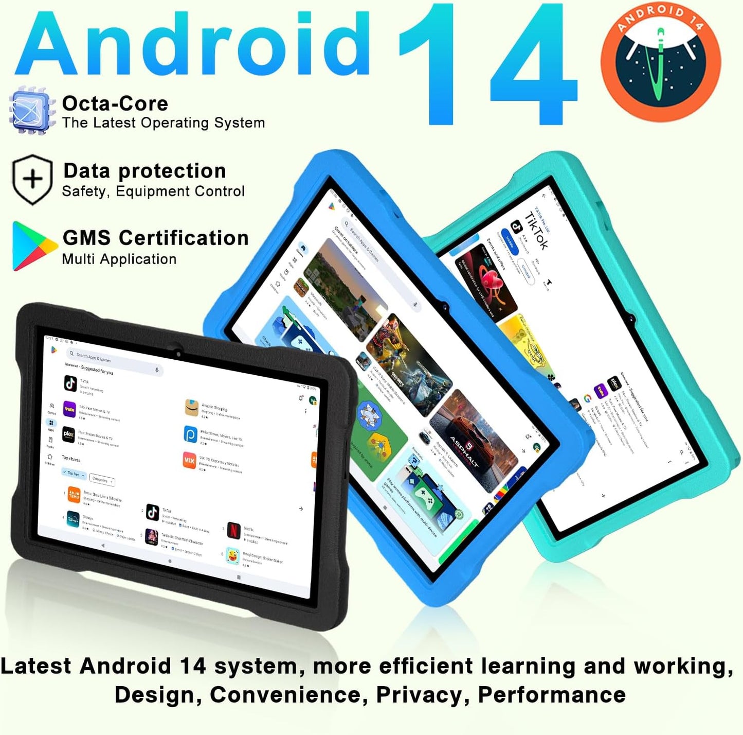 Kids Tablet Android 14 Tablet, 2025 Newest 10.1 inch Tablets, 20GB+128GB/1TB Expandable, Tablets with WiFi 6, Octa-Core, Widevine L1, Parental Control, Dual Camera, Bluetooth 5.0, Tablet EVA - Blue