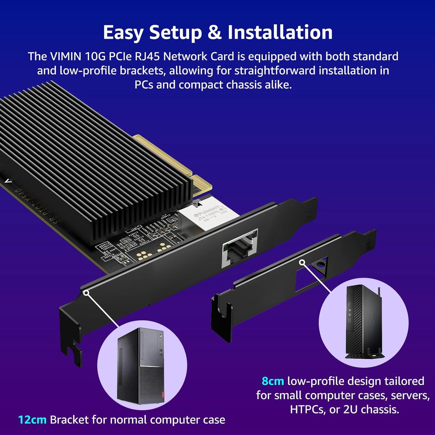 10G PCI-E Network Card with 10Gbps Dual RJ45 Ports, Intel X540-T2 Conrtoller, VIMIN 10Gb Ethernet Adapter Card Compatible with PCI Express X8, X16, Support Windows/Windows Server/Linux/VMware