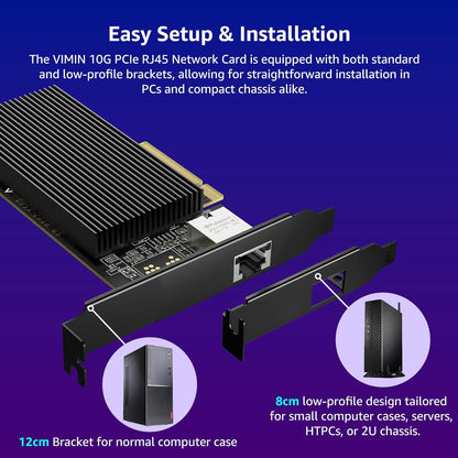 10G PCI-E Network Card with 10Gbps Dual RJ45 Ports, Intel X540-T2 Conrtoller, VIMIN 10Gb Ethernet Adapter Card Compatible with PCI Express X8, X16, Support Windows/Windows Server/Linux/VMware