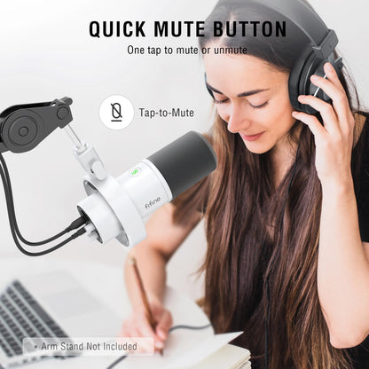 Fifine XLR/USB Podcast Microphone, PC Recording Dynamic Mic for Streaming, Studio, Vocal, Voice-Over, Instruments, Metal Cardioid Mic with Tap-to-Mute, Monitoring Headphone Jack, Gain Knob-K688