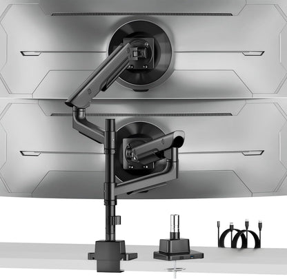 monTEK Premium Aluminum Monitor Arm for 17–57” Ultrawide Screens up to 59 lbs, USB 3.0 Dual Desk Mount with Adjustable Gas Spring, Quick-Release Plate, 10-Min Assembly, Clamp/Grommet, Max VESA 100x100