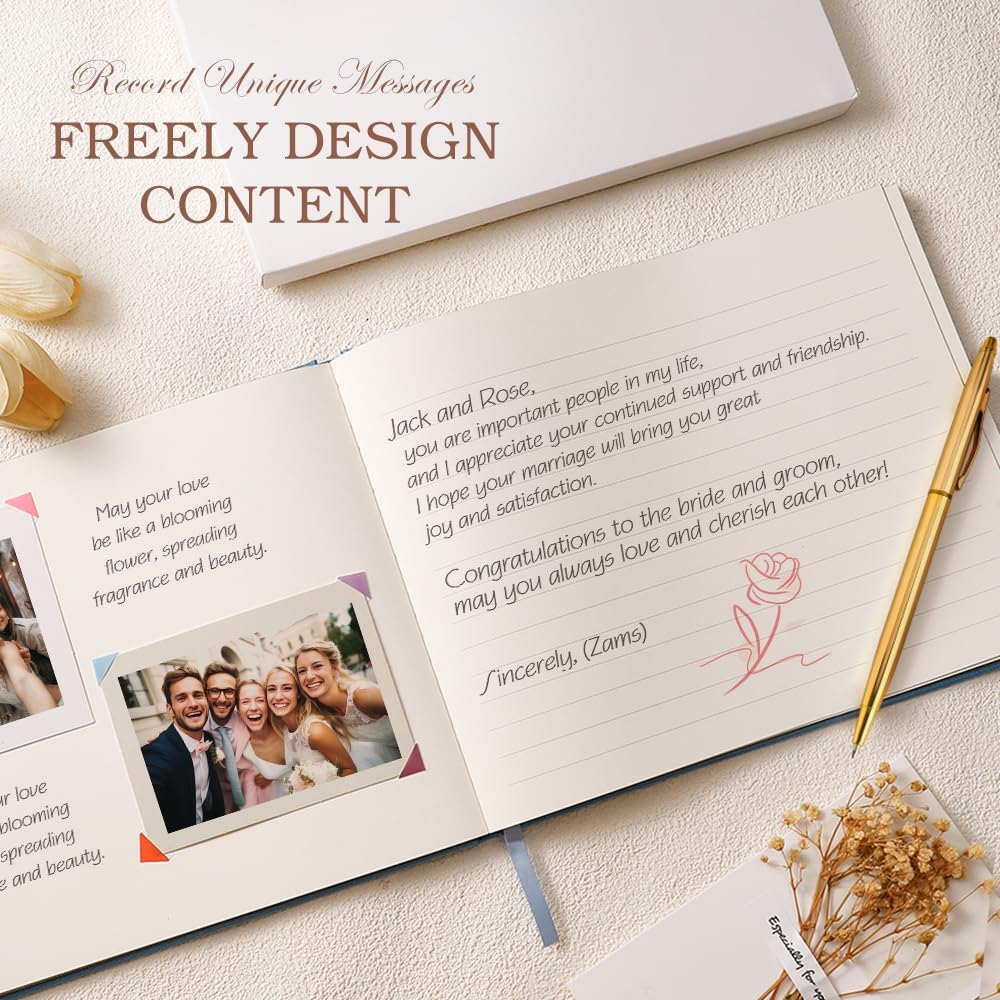 Wedding Guest Book,10 * 8in Guest Book for Wedding Receptions, Baby Shower, Funeral, Birthdays, and Celebration Events, 100Pages Polaroid Guest Book Wedding Decorations 2 Stickers and a Pen