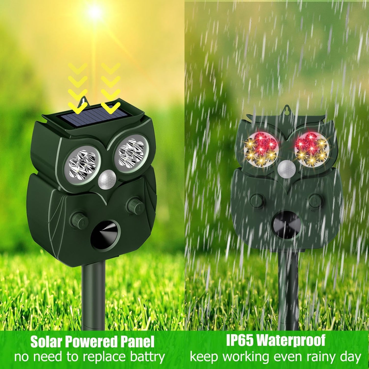 Animal Repellent Outdoor Solar Power with Motion Sensor & 4 Red/White Strobe Light,Waterproof Cat Deterrent Deer Repeller, Raccoon Squirrel Fox Rabbit Repellent Devices
